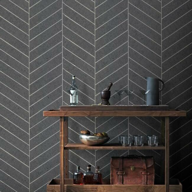 media image for Atelier Herringbone Wallpaper in Dark Grey from the Traveler Collection by Ronald Redding 227