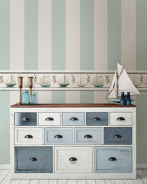 media image for Awning Aqua Stripe Wallpaper from the Seaside Living Collection by Brewster Home Fashions 248