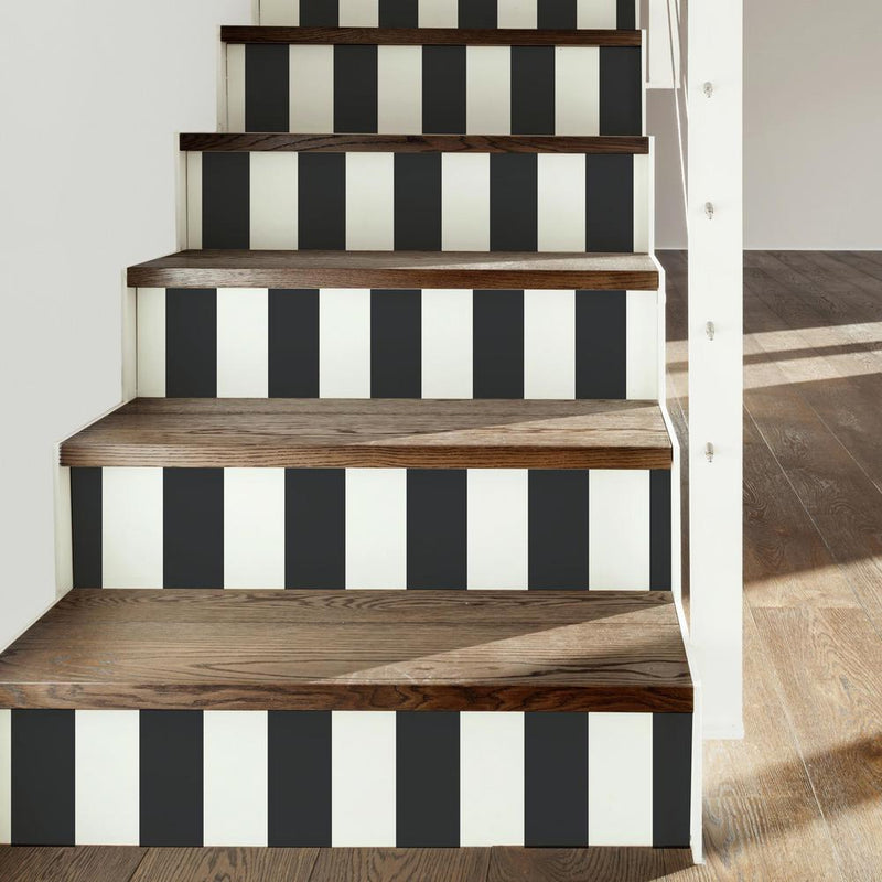 media image for Awning Stripe Peel & Stick Wallpaper in Black by RoomMates for York Wallcoverings 251