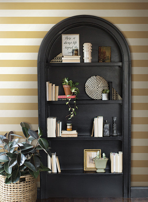 media image for Awning Stripe Wallpaper in Ochre from the Magnolia Home Collection by Joanna Gaines 263