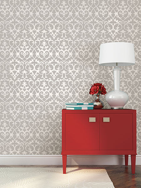 media image for Axiom Grey Ironwork Wallpaper from the Symetrie Collection by Brewster Home Fashions 262