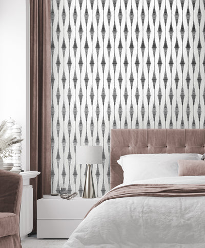 product image for Diamond Stripe Wallpaper in Black Satin & Pearl 42