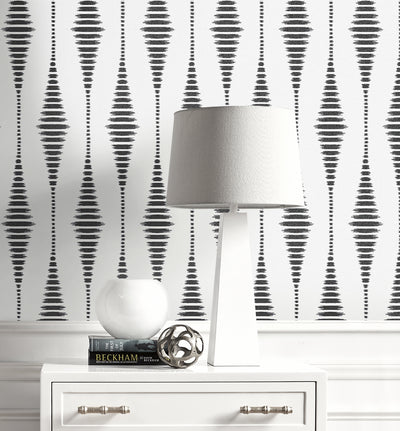 product image for Diamond Stripe Wallpaper in Black Satin & Pearl 43