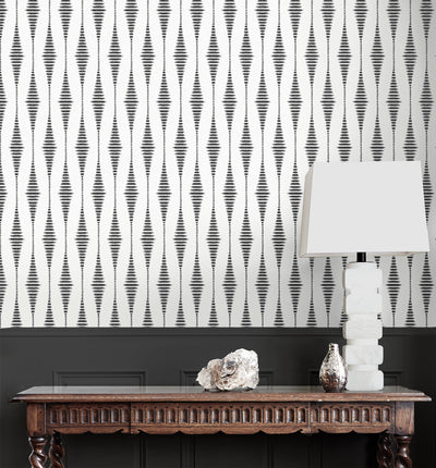 product image for Diamond Stripe Wallpaper in Black Satin & Pearl 8