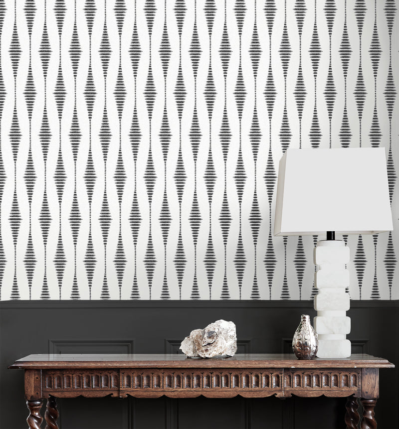 media image for Diamond Stripe Wallpaper in Black Satin & Pearl 280