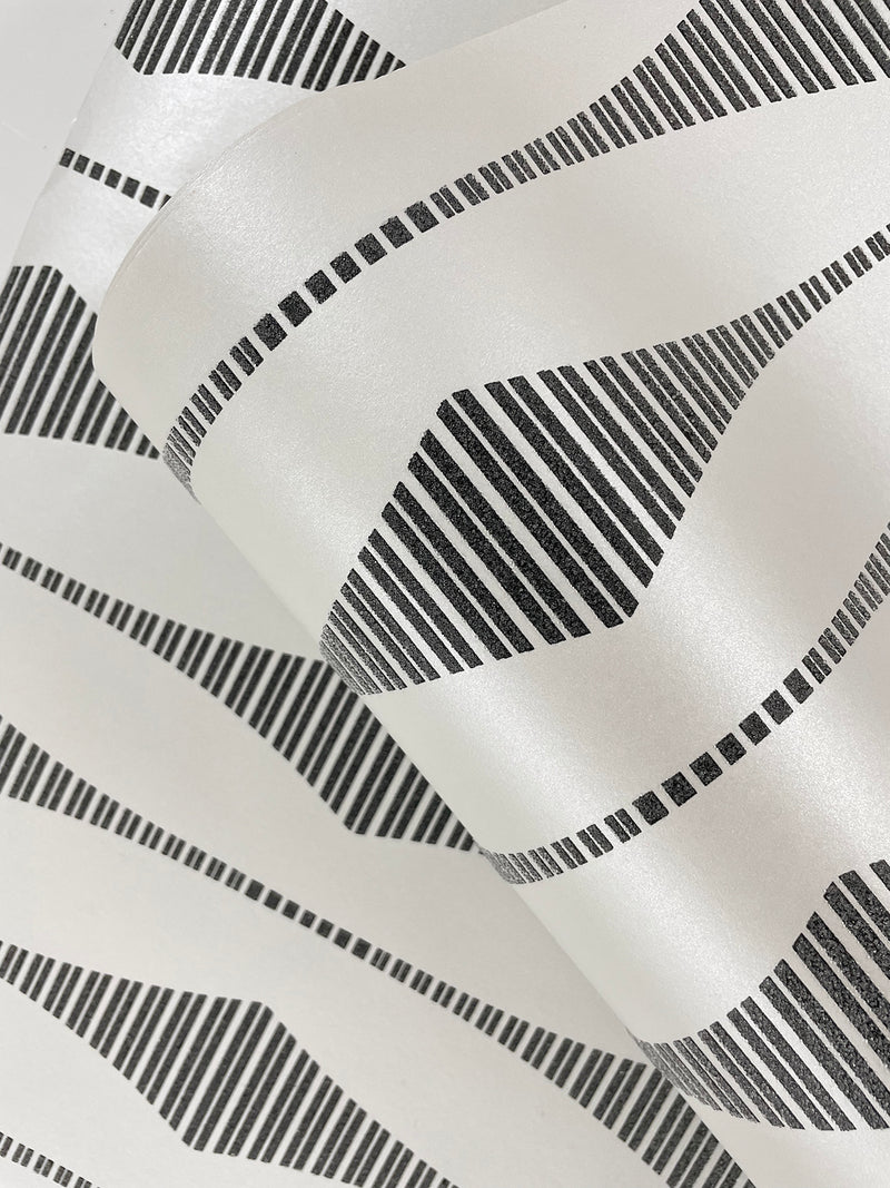 media image for Diamond Stripe Wallpaper in Black Satin & Pearl 294