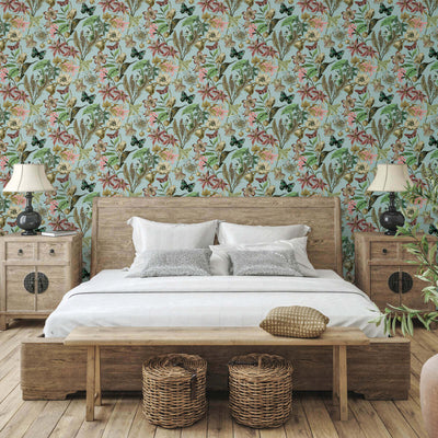 product image for butterfly house wallpaper in sky blue from the blooms second edition resource library 4 10