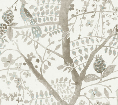 product image of Peacock Block Print Wallpaper in Off White from the Bohemian Luxe Collection by Antonina Vella 563