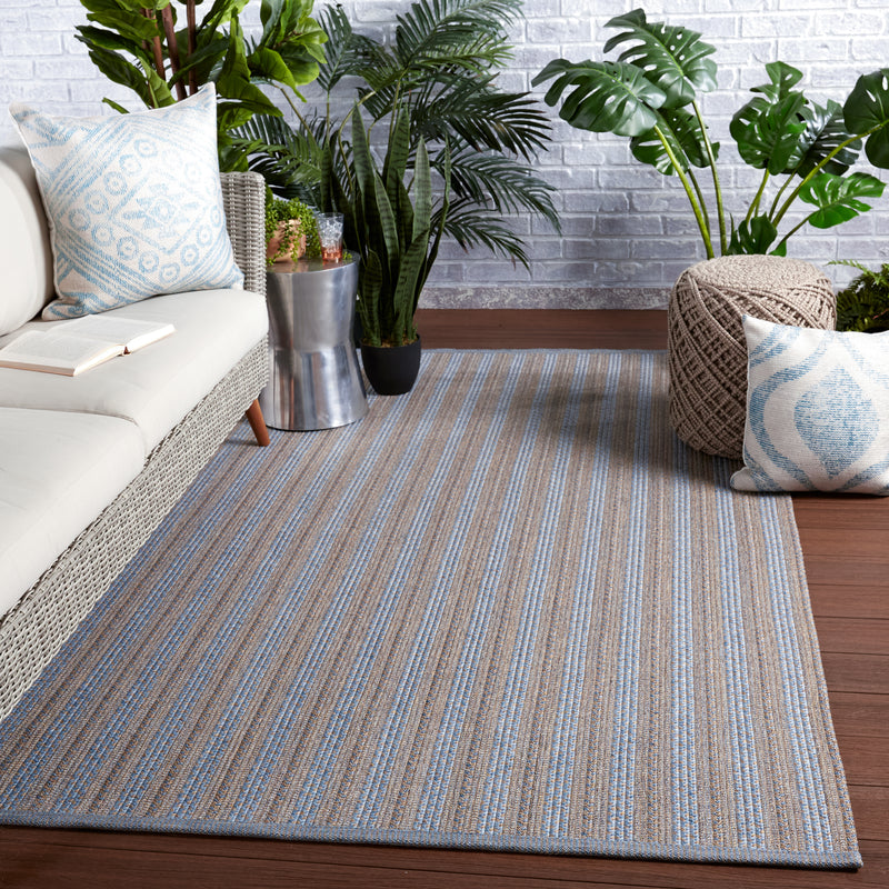 media image for Topsail Indoor/Outdoor Striped Light Blue & Taupe Rug by Jaipur Living 275