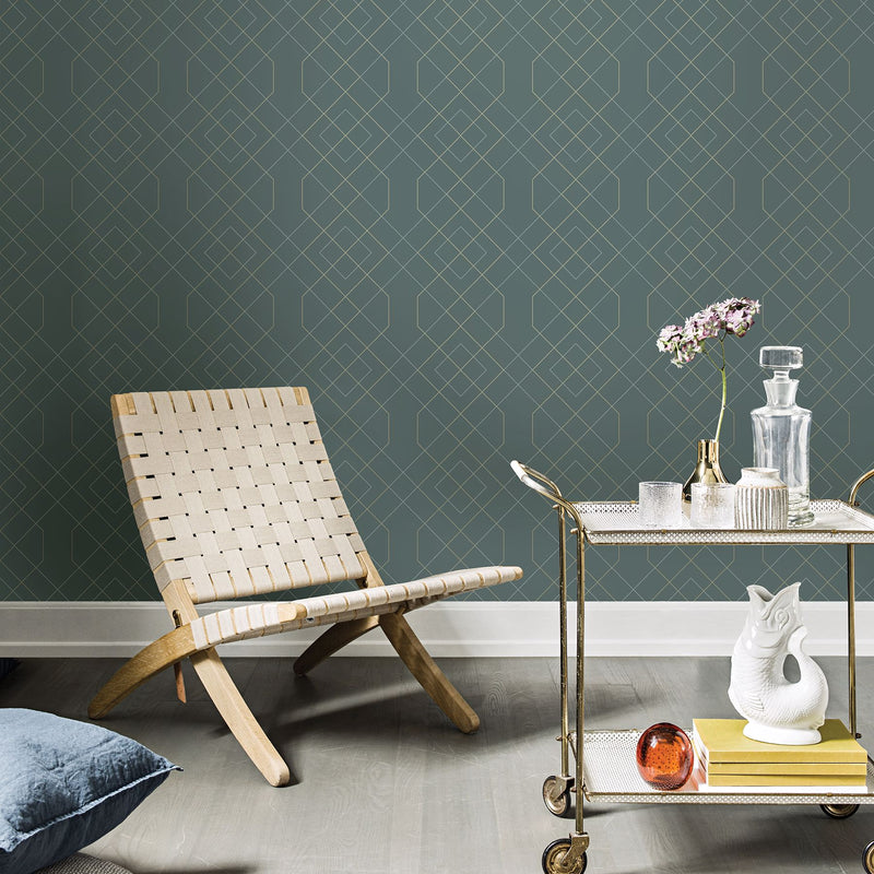 media image for Ballard Geometric Wallpaper in Teal from the Scott Living Collection by Brewster Home Fashions 235