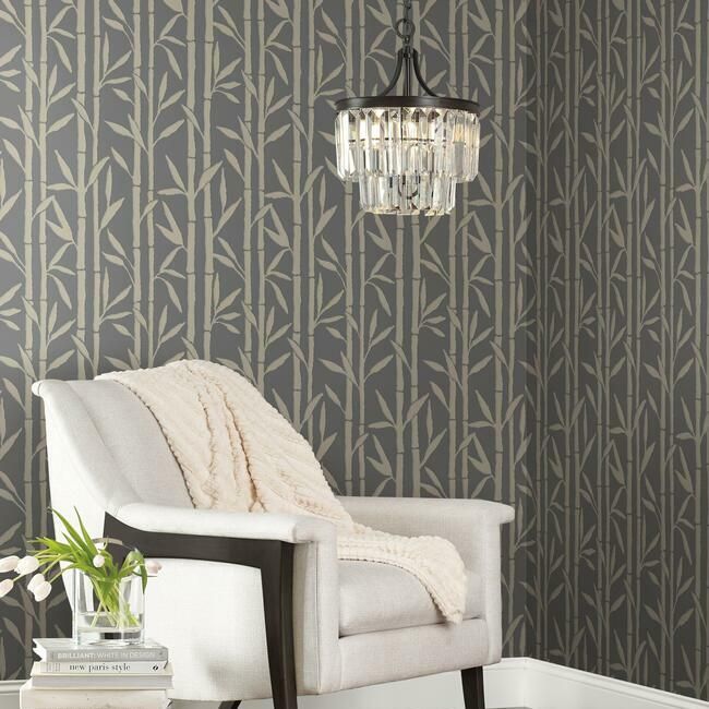 media image for Bamboo Grove Wallpaper in Charcoal by Antonina Vella for York Wallcoverings 240