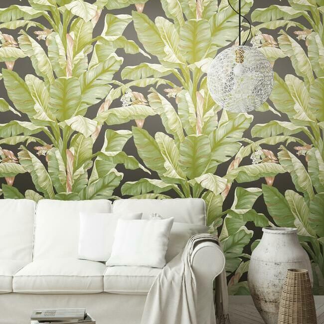 media image for Banana Leaf Peel & Stick Wallpaper in Green and Black by York Wallcoverings 284
