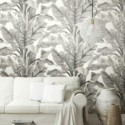 product image for Banana Leaf Peel & Stick Wallpaper in White and Black by York Wallcoverings 1