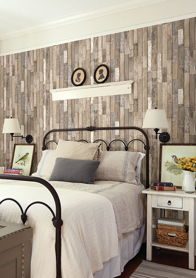 product image for Barn Board Brown Thin Plank Wallpaper from the Essentials Collection by Brewster Home Fashions 79