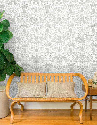 product image for Barn Owls and Hollyhocks Wallpaper in Diamonds and Pearls on Cream by Carson Ellis for Thatcher Studio 22