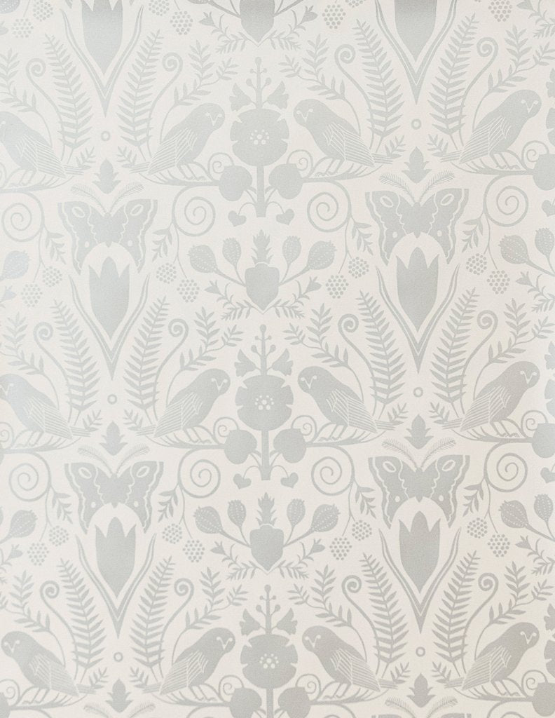 media image for Barn Owls and Hollyhocks Wallpaper in Diamonds and Pearls on Cream by Carson Ellis for Thatcher Studio 277