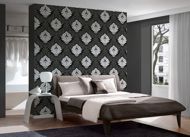 media image for Baroque Floral Wallpaper in Black and White design by BD Wall 219