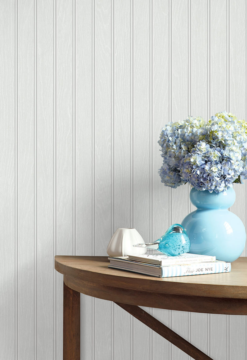 media image for Beadboard Peel-and-Stick Wallpaper in Off-White by NextWall 291