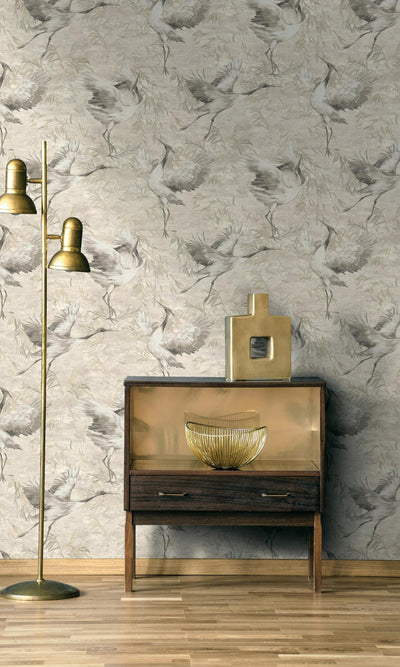 product image for Beige Sarus Crane in the Field Metallic Wallpaper by Walls Republic 56