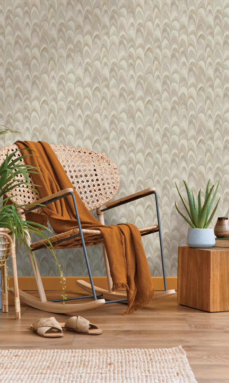 media image for Beige & Cream Peacock Feather-Inspired Geometric Wallpaper by Walls Republic 246