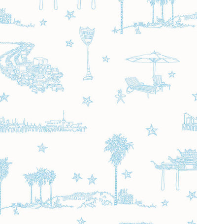 product image of Best Coast Wallpaper in Ocean Blue and White by Sandy White for Cavern Home 534