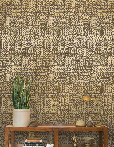 product image for Big Moon Wallpaper in Gold on Charcoal by Thatcher Studio 80