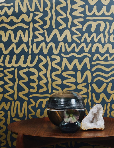 product image for Big Moon Wallpaper in Gold on Charcoal by Thatcher Studio 31