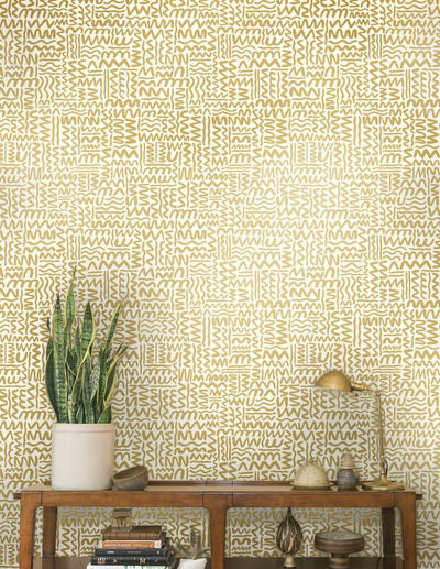 product image for Big Moon Wallpaper in Gold on Cream by Thatcher Studio 42