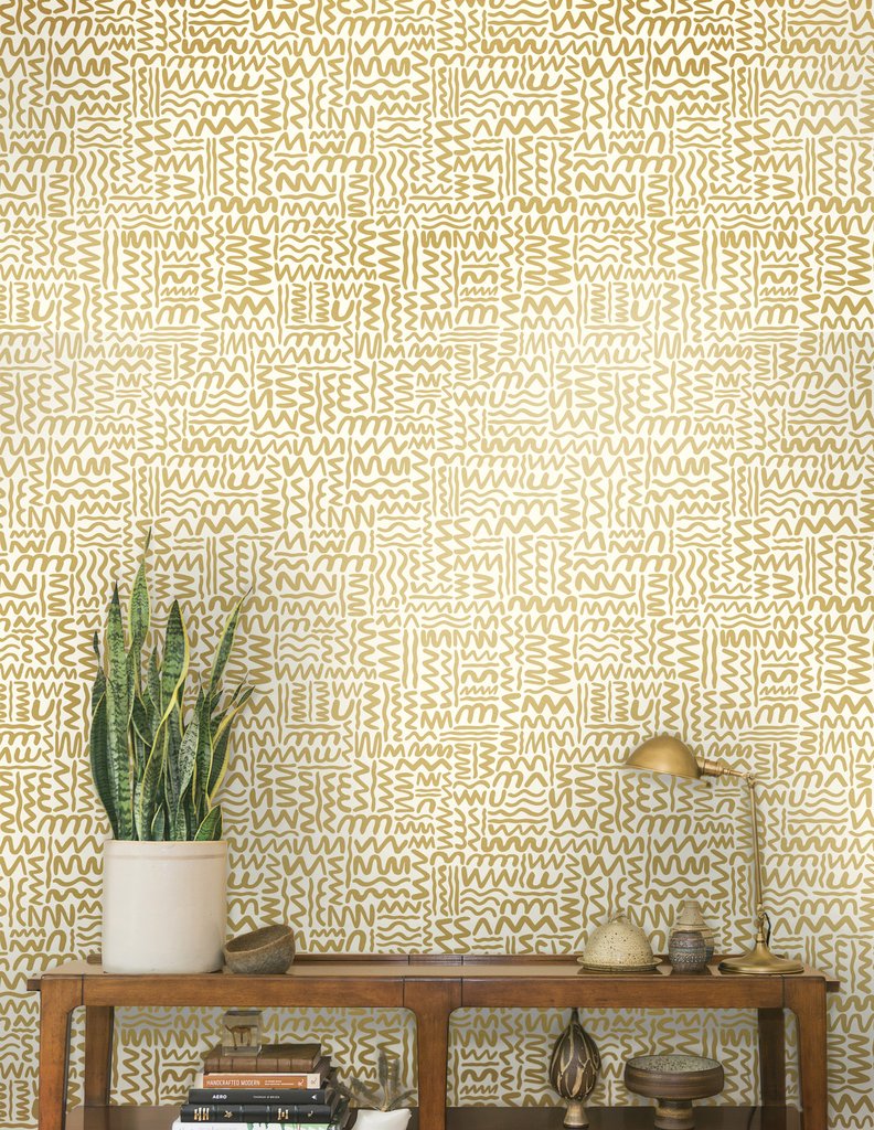 media image for Big Moon Wallpaper in Gold on Cream by Thatcher Studio 233