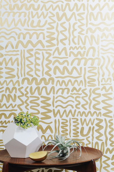 product image for Big Moon Wallpaper in Gold on Cream by Thatcher Studio 36