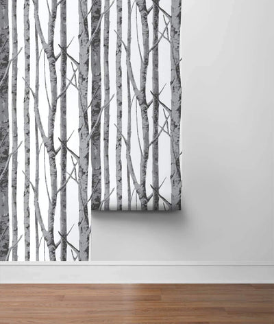 product image for Birch Trees Peel-and-Stick Wallpaper in Monochrome by NextWall 36