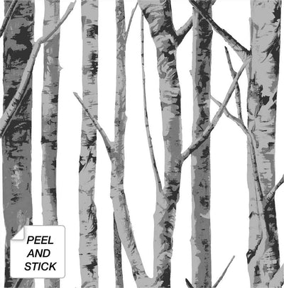 product image for Birch Trees Peel-and-Stick Wallpaper in Monochrome by NextWall 12