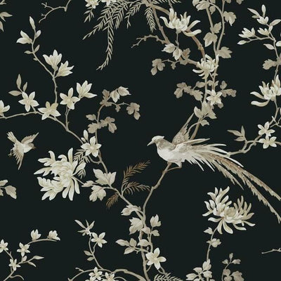 product image of Bird And Blossom Chinoserie Wallpaper in Black from the Ronald Redding 24 Karat Collection by York Wallcoverings 589