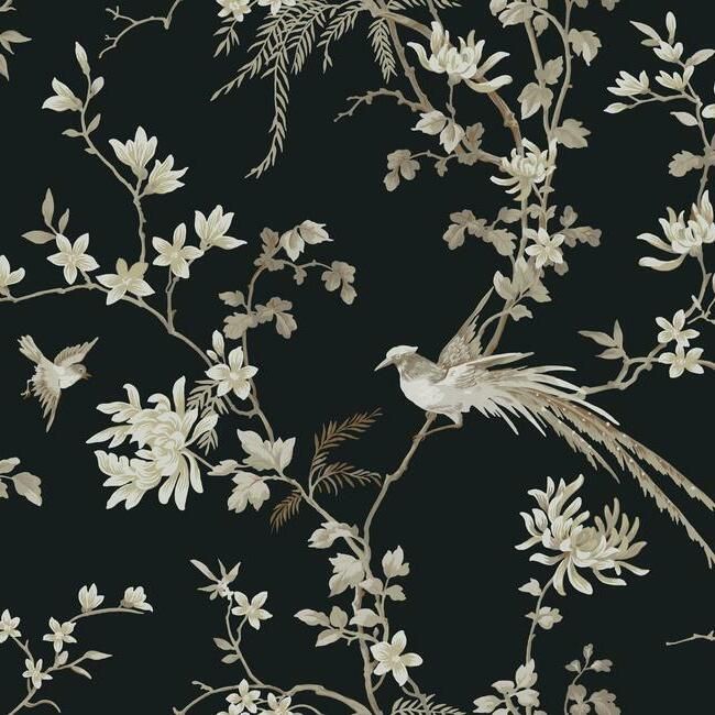 media image for Bird And Blossom Chinoserie Wallpaper in Black from the Ronald Redding 24 Karat Collection by York Wallcoverings 257