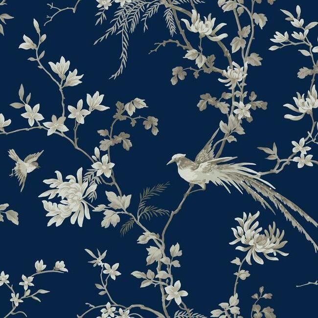media image for Bird And Blossom Chinoserie Wallpaper in Blue from the Ronald Redding 24 Karat Collection by York Wallcoverings 237