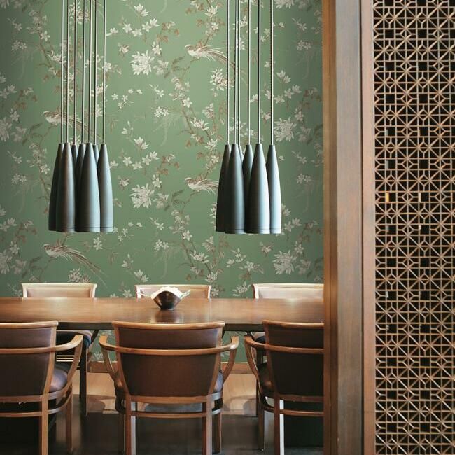 media image for Bird And Blossom Chinoserie Wallpaper in Green from the Ronald Redding 24 Karat Collection by York Wallcoverings 27