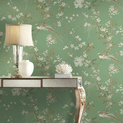 product image for Bird And Blossom Chinoserie Wallpaper in Green from the Ronald Redding 24 Karat Collection by York Wallcoverings 67