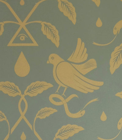 product image of sample birds of paradigm wallpaper in green and gold by cavern home 1 531
