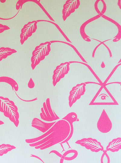 product image of birds of paradigm wallpaper in pink and grey by cavern home 1 55