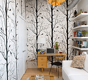 media image for Blackbird Wallpaper in White design by Cavern Home 234