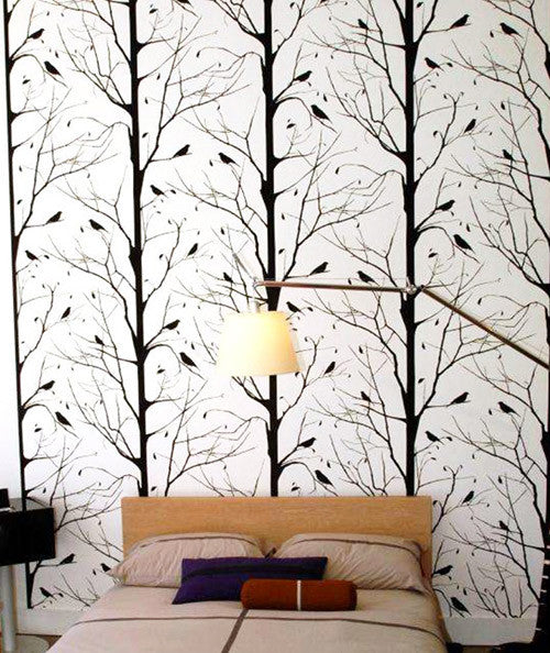 media image for Blackbird Wallpaper in White design by Cavern Home 291