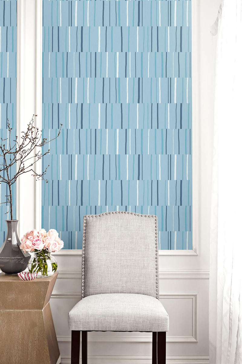 media image for Block Lines Wallpaper in Bluebird, Navy, and Glacier White from the Living With Art Collection by Seabrook Wallcoverings 272