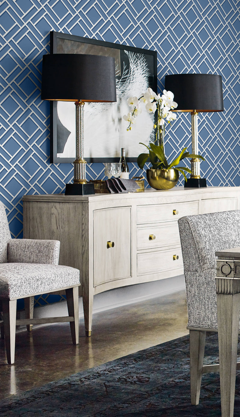 media image for Block Trellis Wallpaper in Coastal Blue and Navy from the Luxe Retreat Collection by Seabrook Wallcoverings 297