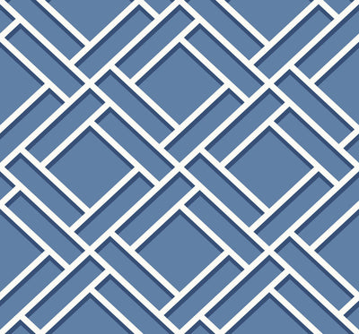 product image of Block Trellis Wallpaper in Coastal Blue and Navy from the Luxe Retreat Collection by Seabrook Wallcoverings 574