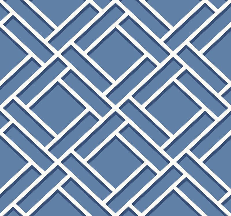 media image for Block Trellis Wallpaper in Coastal Blue and Navy from the Luxe Retreat Collection by Seabrook Wallcoverings 216