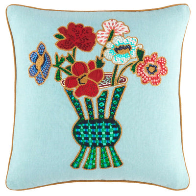 product image of Blooming Bouquet Embroidered Dusty Aqua Decorative Pillow 1 556