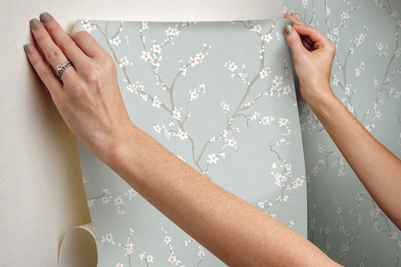 media image for Blue Cherry Blossom Peel & Stick Wallpaper by RoomMates for York Wallcoverings 267