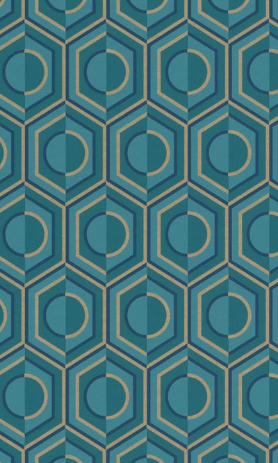 product image of 3D Retro Geometric Blue & Gold Wallpaper by Walls Republic 543