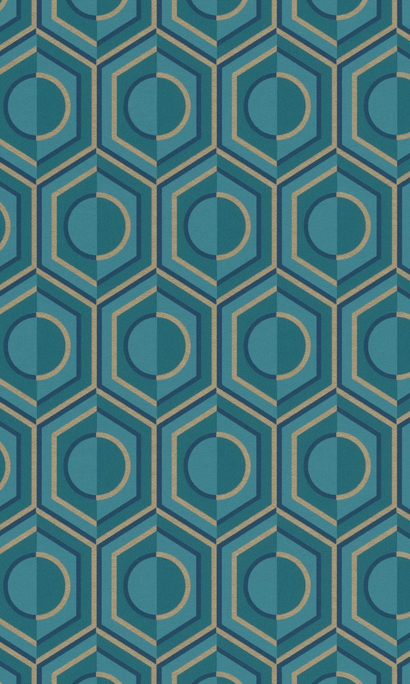media image for 3D Retro Geometric Blue & Gold Wallpaper by Walls Republic 232