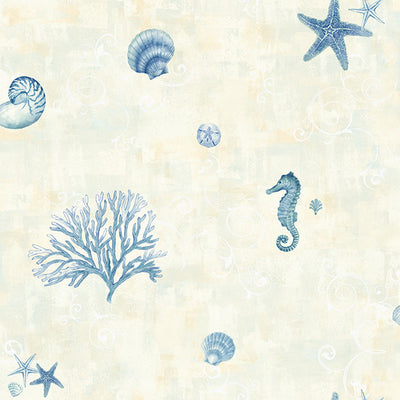 product image of Blue Seashells Wallpaper from the Seaside Living Collection by Brewster Home Fashions 512